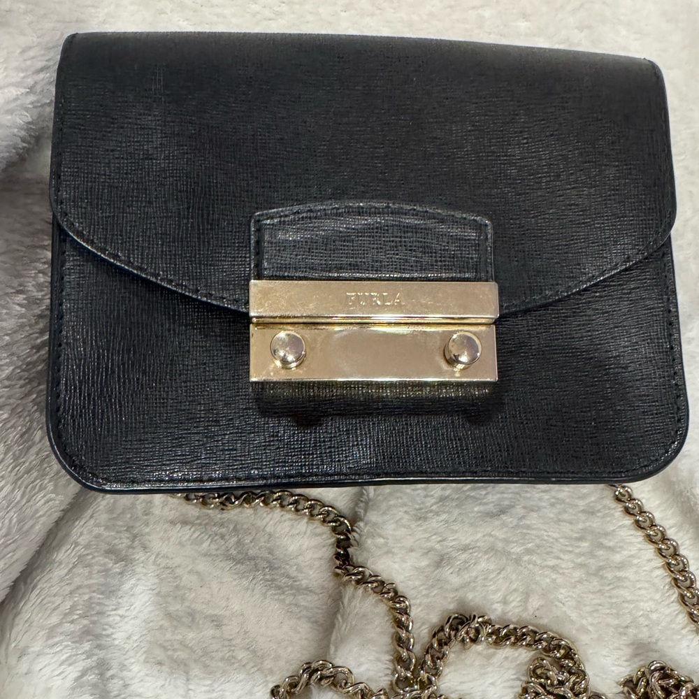 Furla Black Crossbody Bag with Gold Accents GUC B42